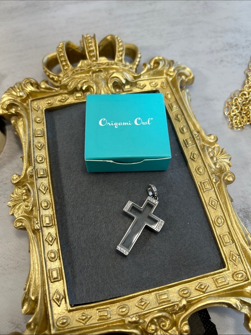 Origami Owl Silver Cross Pendant with Clear Crystal Insets
